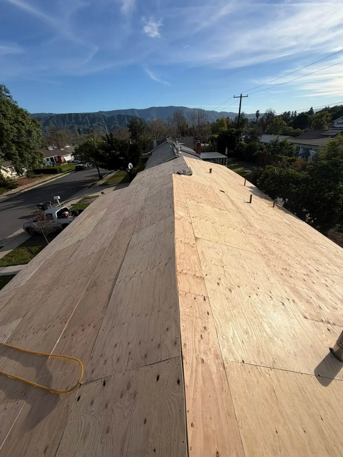 New plywood decking on a roof