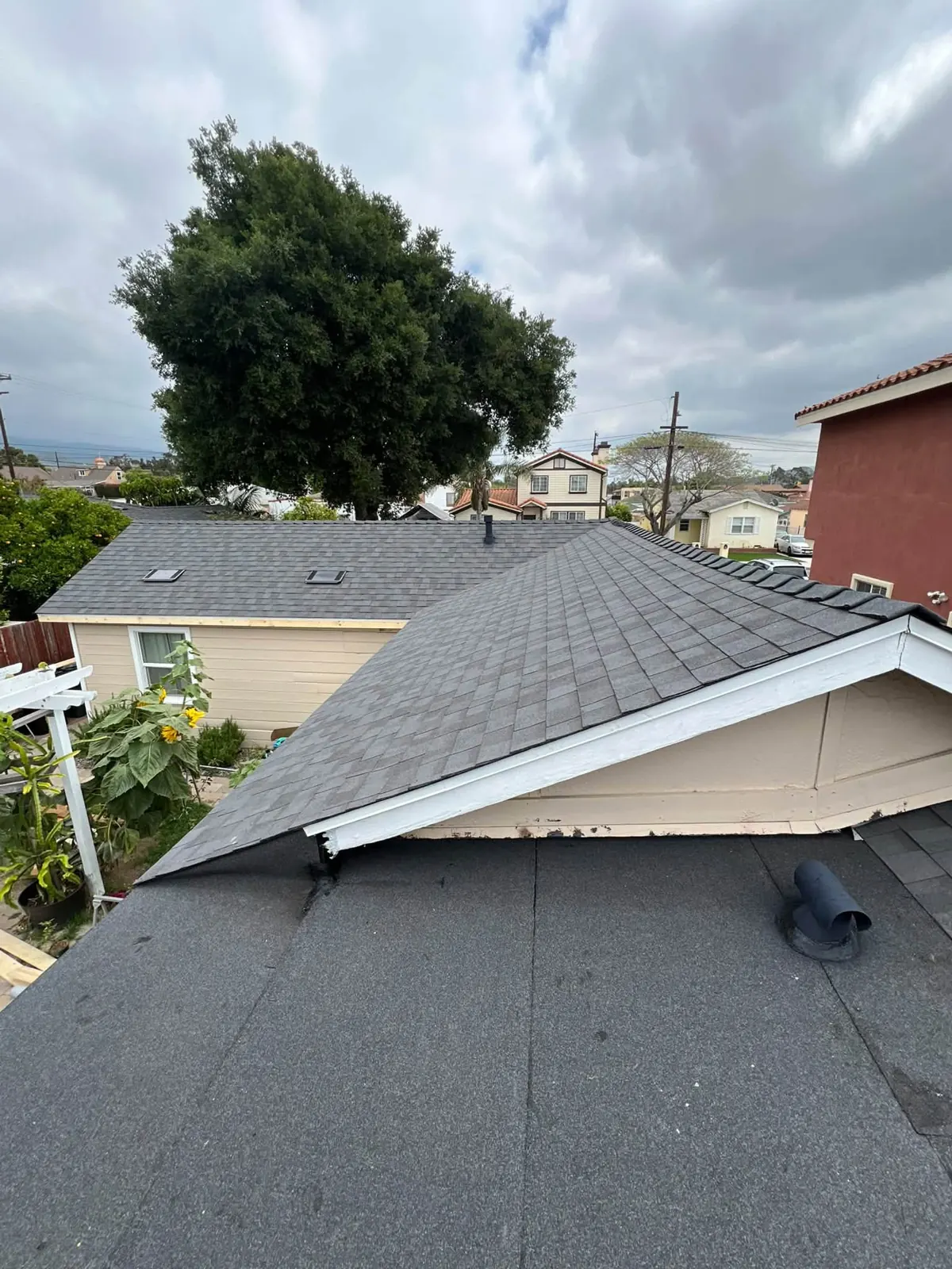 Composite shingle roof with a gable